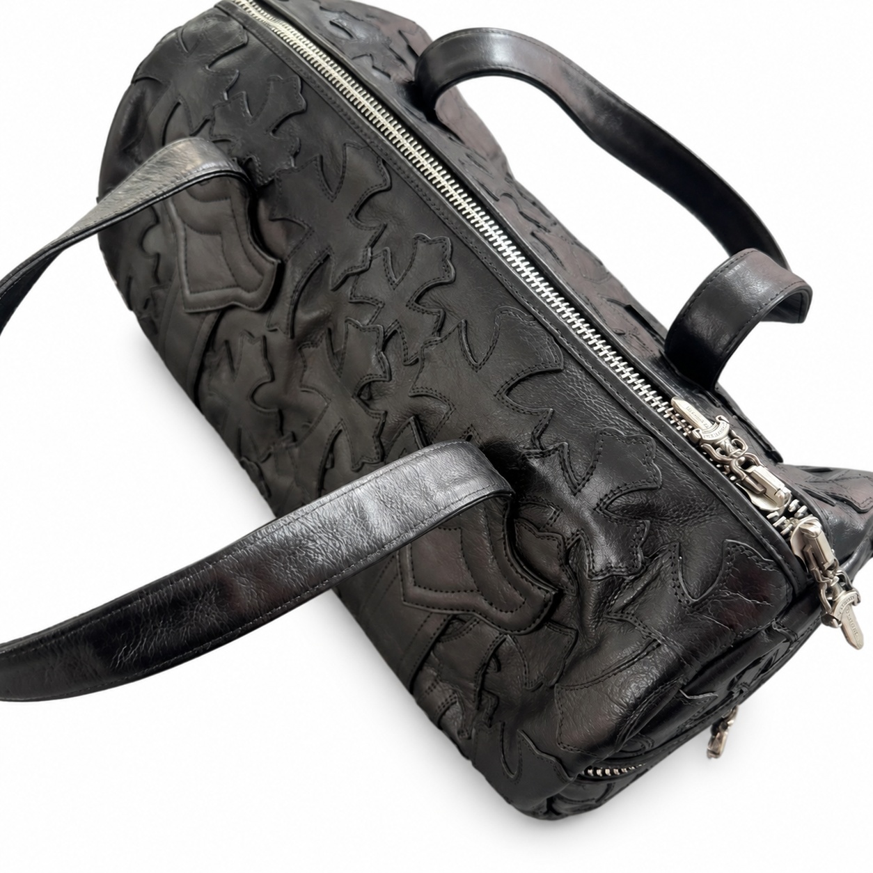 Chrome Hearts Cemetery Cross-Patch Leather Duffle — Black