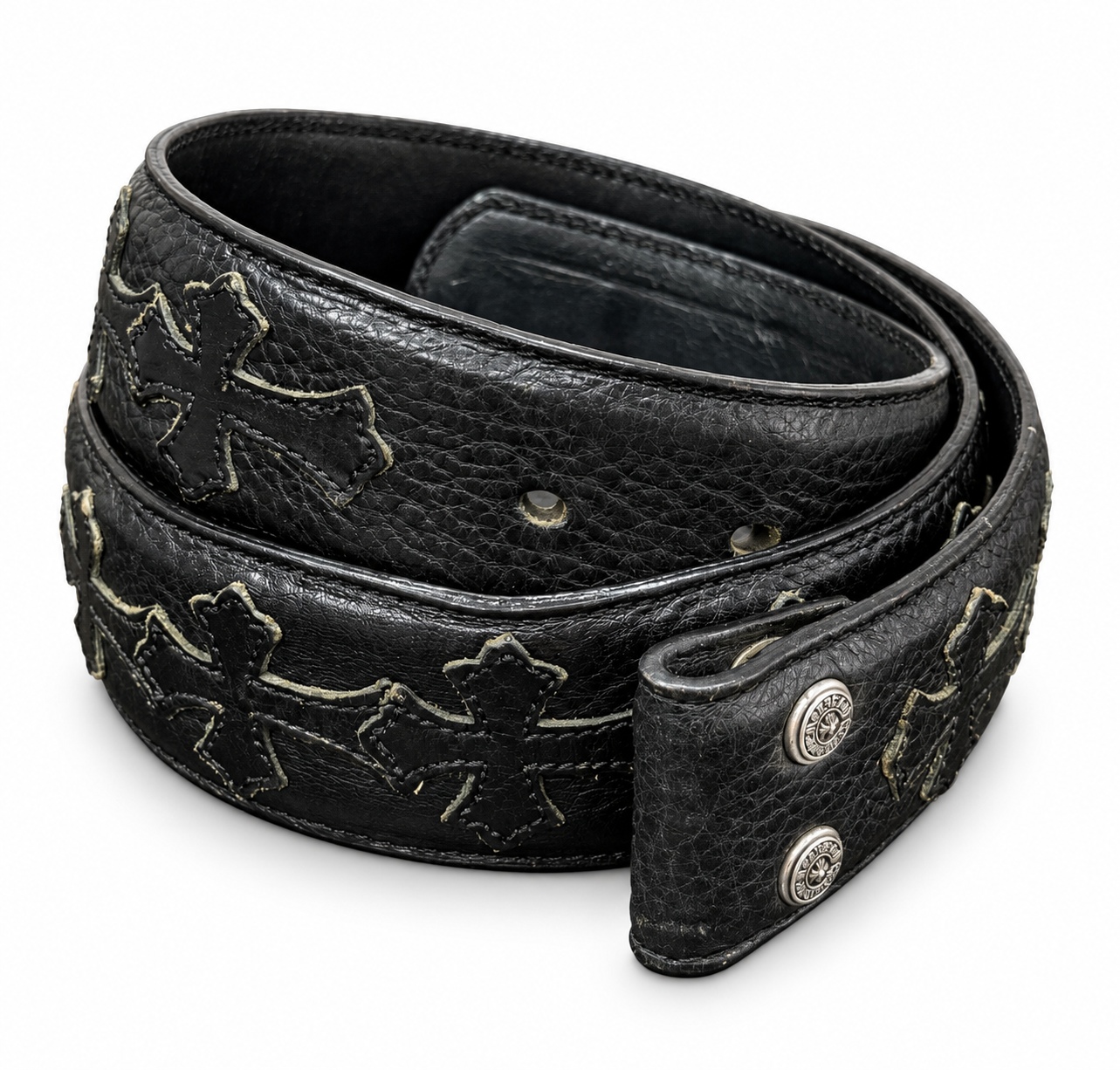 Chrome Hearts Black Cross-Patch Leather Belt Strap — Size 32