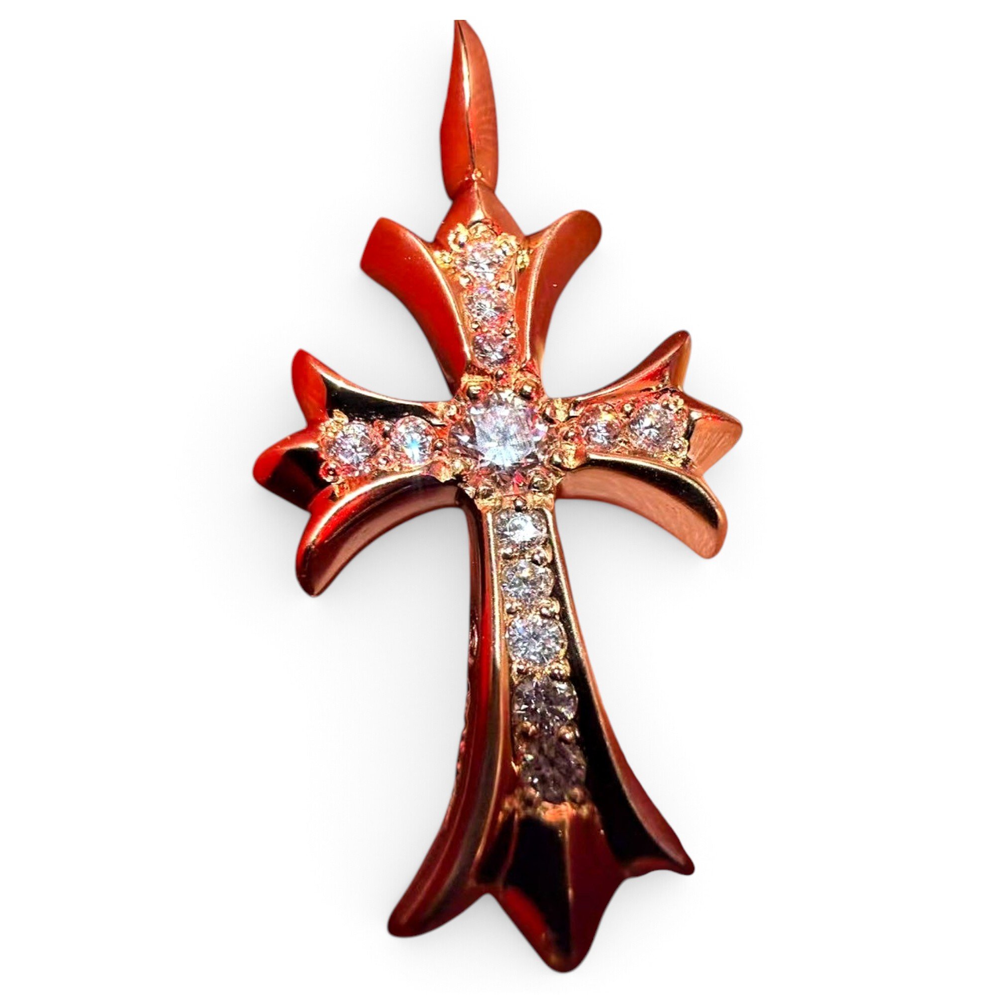 Chrome Hearts Yellow Gold Stone-Set Cross Pendant