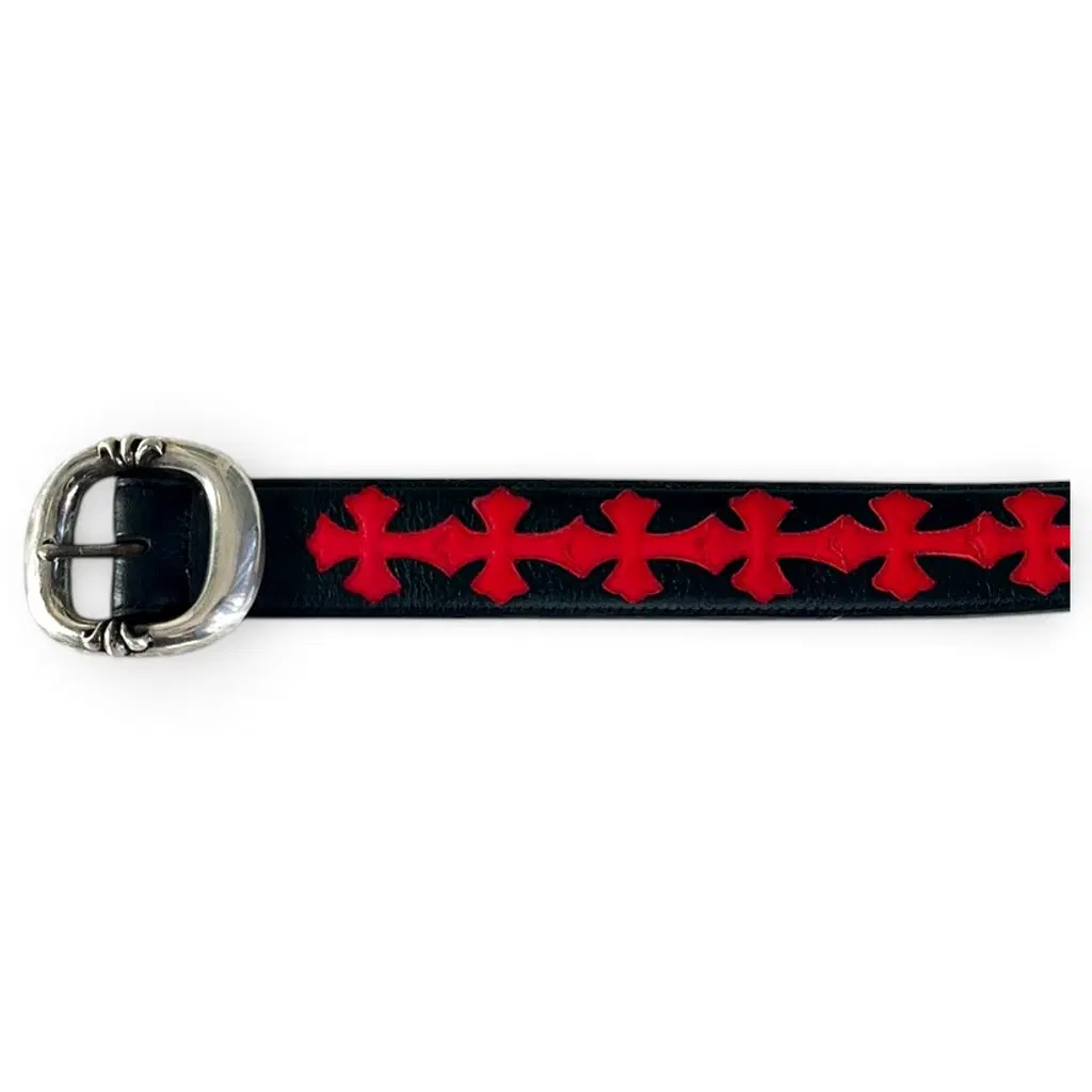 Chrome Hearts Red Cross-Patch Leather Belt — Size 34