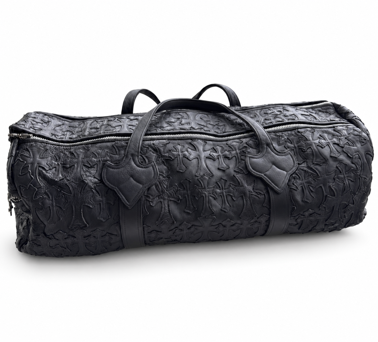 Chrome Hearts Large Cemetery Cross-Patch Leather Duffle — Black