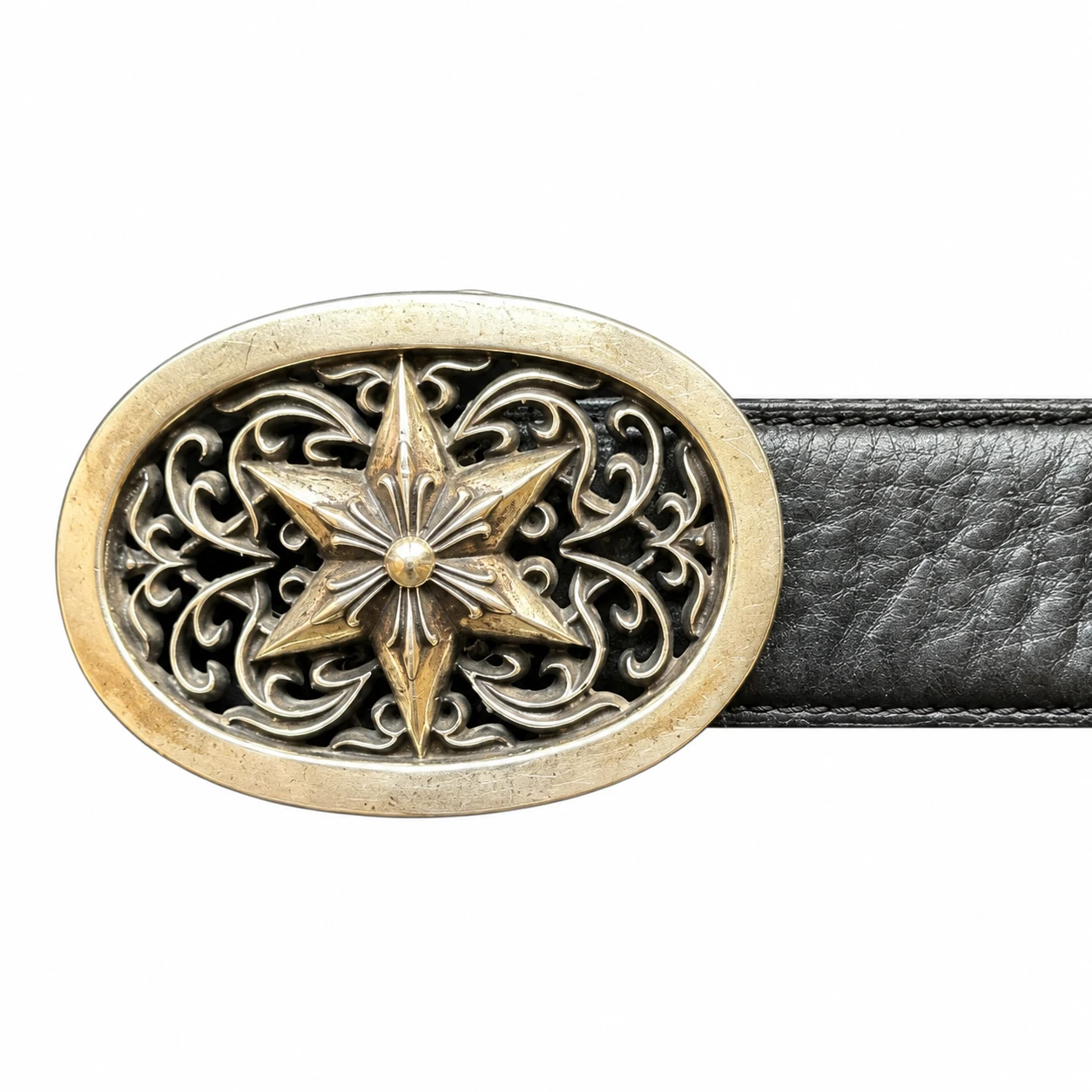 Chrome Hearts Classic Oval Star Leather Belt — Size 34
