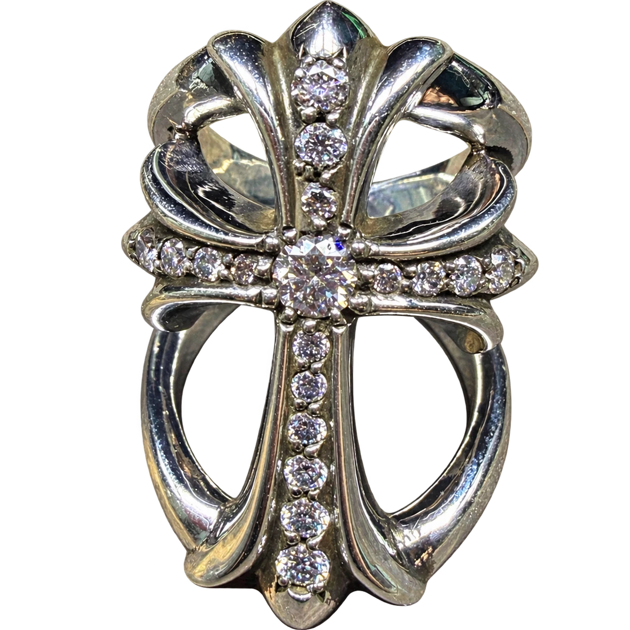 Chrome Hearts Double Floral Cross Pavé Diamond Ring — 2004