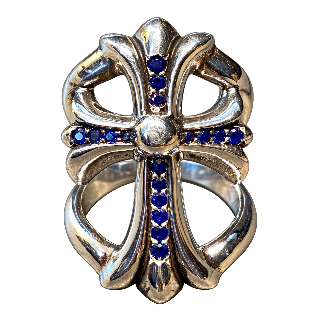 Chrome Hearts Cross Ring — Blue Sapphires