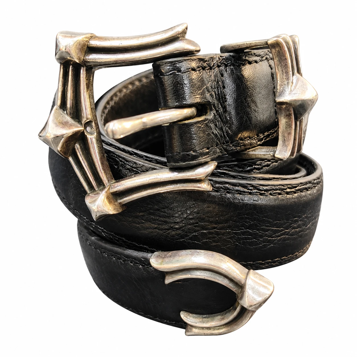 Chrome Hearts Ornate Silver Hardware Leather Belt